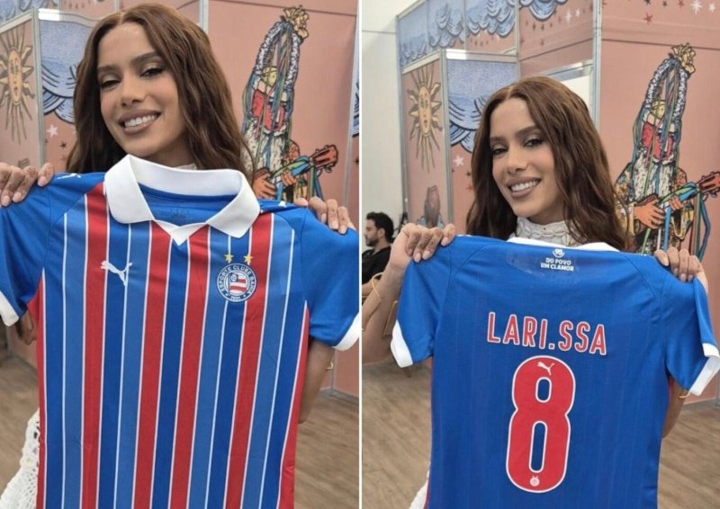 Anitta ganha camisa personalizada do Bahia durante show em Salvador