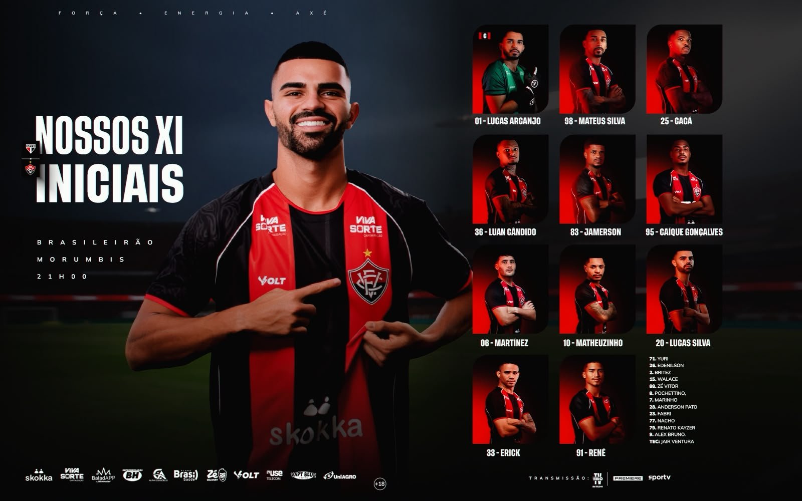 Leão Definido! Vitória divulga escalação oficial para enfrentar o São Paulo no MorumBIS