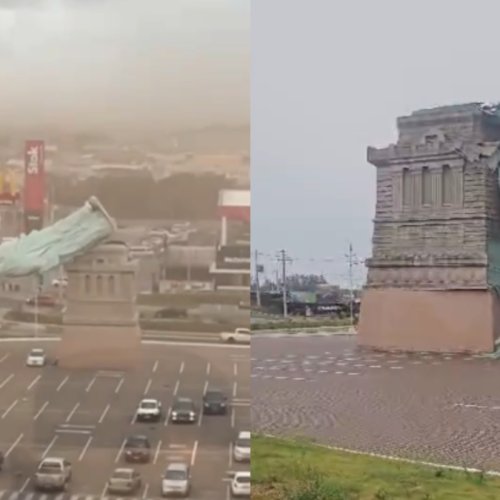 Estátua da loja Havan desaba em Guaíba (RS)