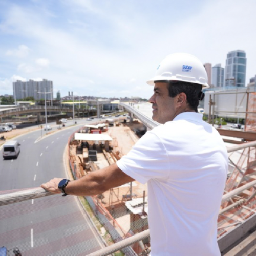 Obras dos viadutos que cruza Shopping da Bahia avança e passa por vistoria
