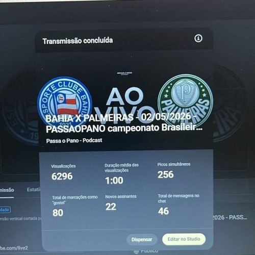 Transmissão forte! Passa o Pano cresce com números expressivos em Bahia x Palmeiras