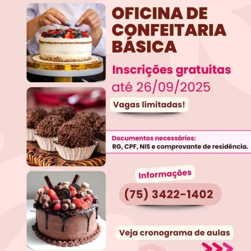 Inscrições abertas: oficina gratuita de Confeitaria Básica