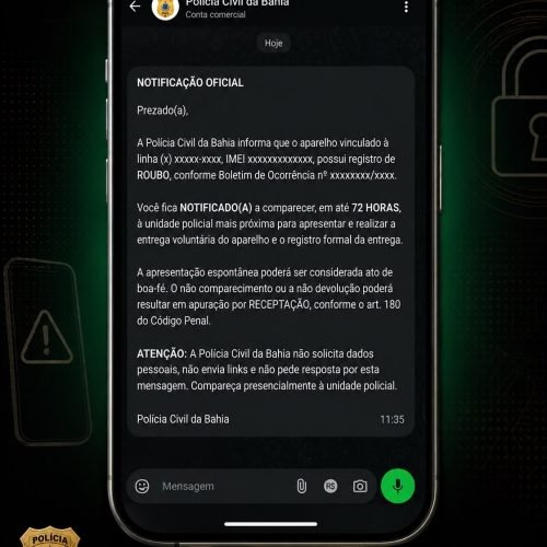 Polícia Civil alerta contra fraudes sobre envio de mensagens para recuperação de celulares