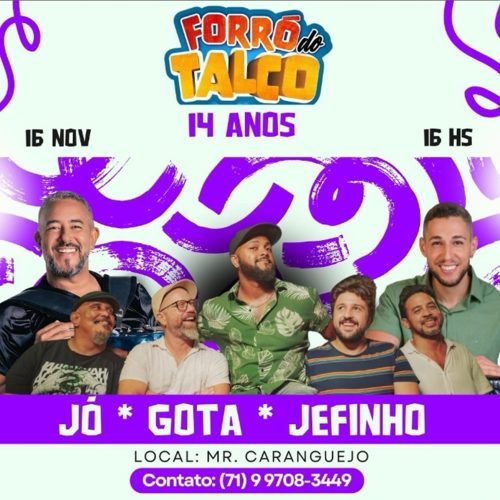 Forró do Talco celebra 14 anos com shows de Jó Miranda, Forró da Gota e Jefinho Dias